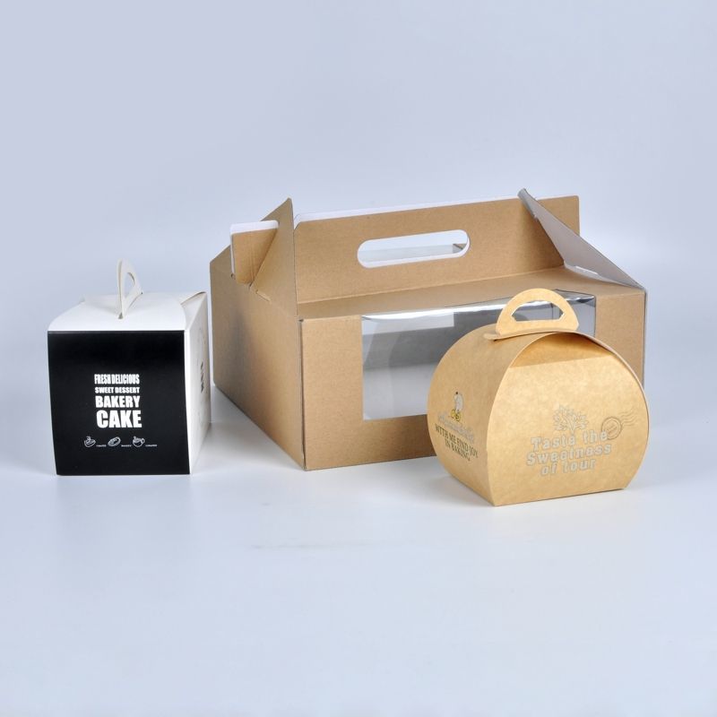 Wholesale Printed Cardboard Paper Food Cake Box with Handle