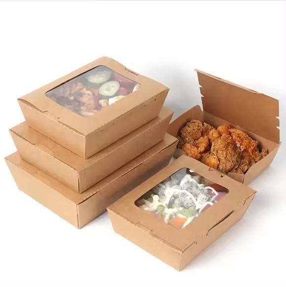 Custom 2100ml Takeaway Multi-Compartments Kraft Paper Lunch Box