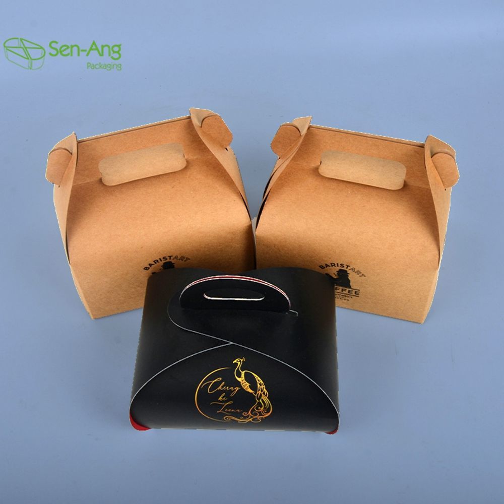 Good Quality Takeaway Custom Logo Paper Cake Box with Handle