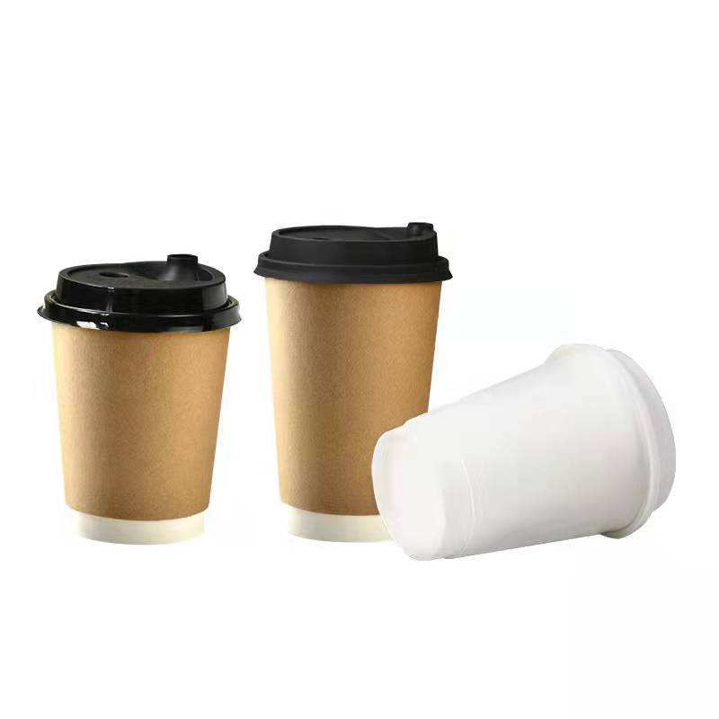 Custom Logo Disposable Gold Foil Stamping Double Wall Paper Cup with Lid