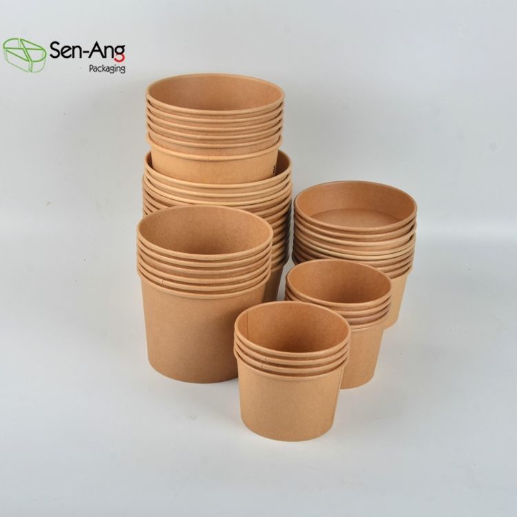 Disposable Eco Friendly 500ml Kraft Take Away Brown Paper Salad Bowl