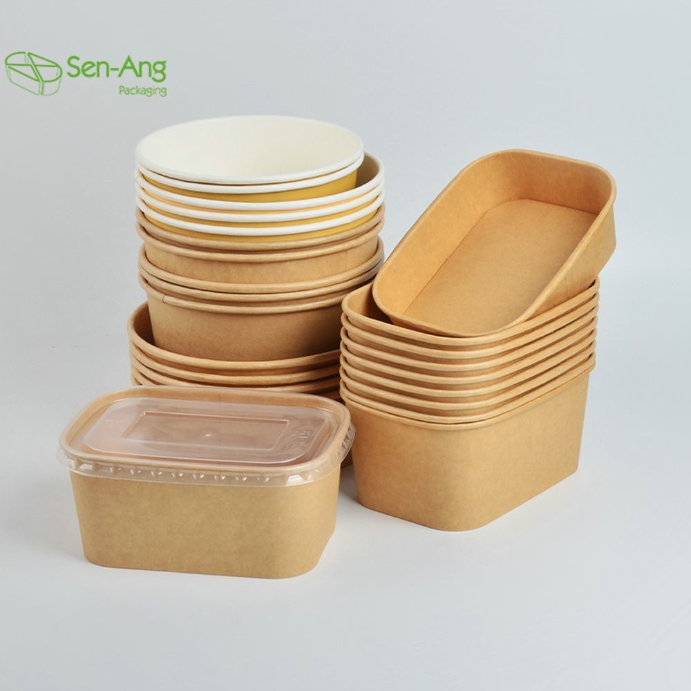 750ml Custom Kraft Paper Takeaway Waterproof Salad Bowl