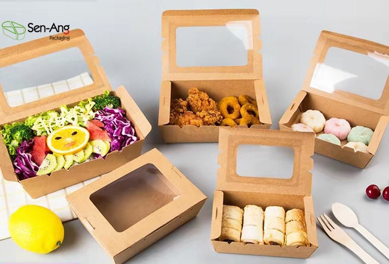 New Design Recycled Kraft Rectangular Take Away Paper with Window Takeout Box