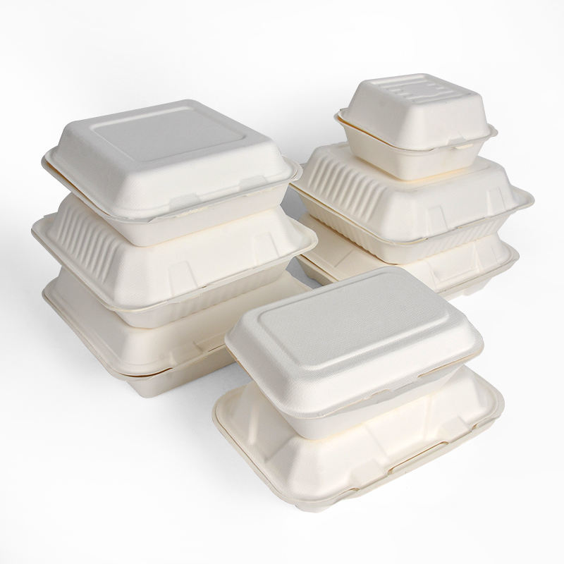 Biodegradable Sugarcane Pulp Dinnerware Sets Clamshell Container