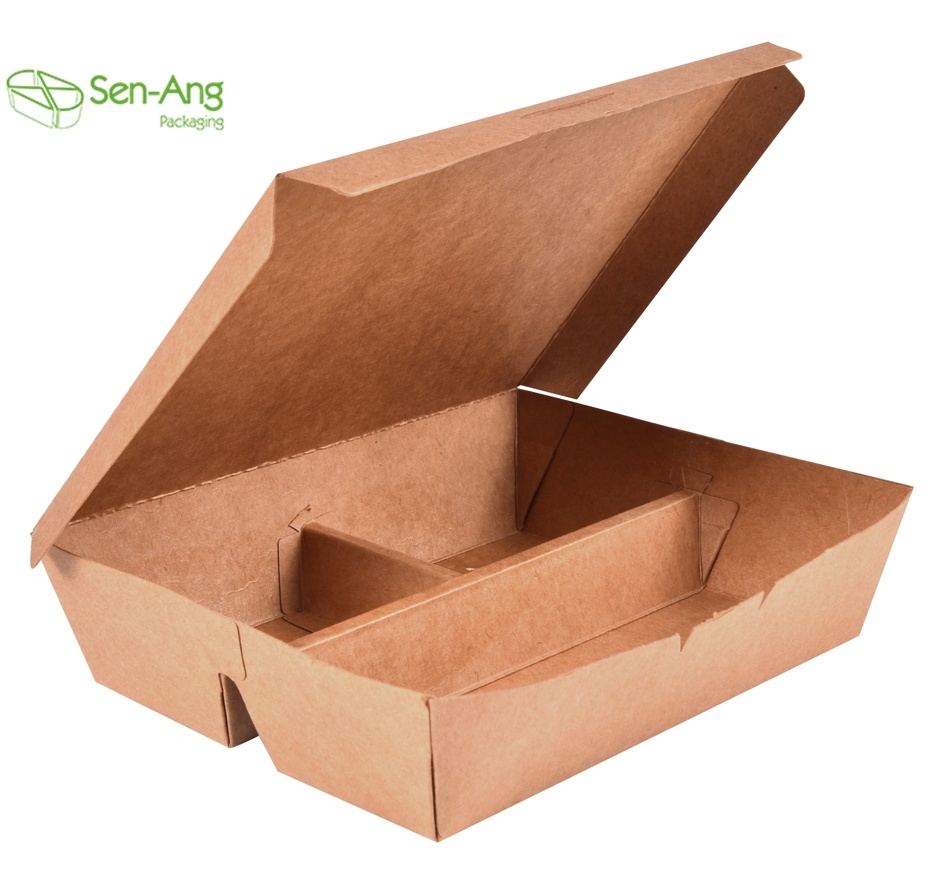 Takeway Food Contaiener with Lid Multi Compartments Kraft Paper Box