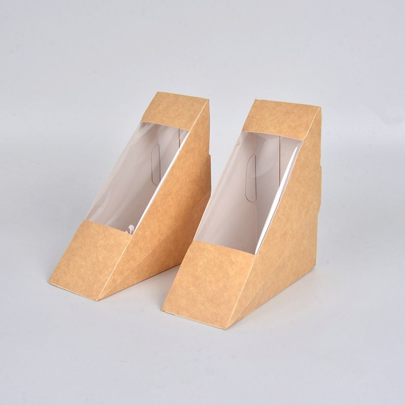 Custom Printing Disposable Kraft Triangle Vacuum Paper Sandwich Box