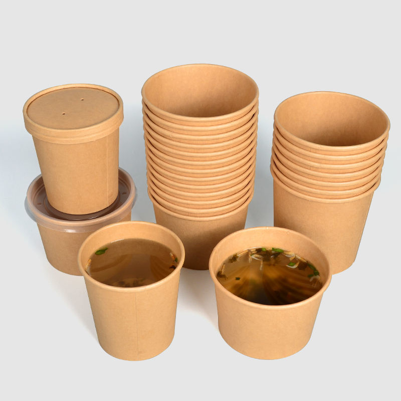 Disposable Kraft Paper Soup Bowl with Lid Take Away Lunch Food Bowl