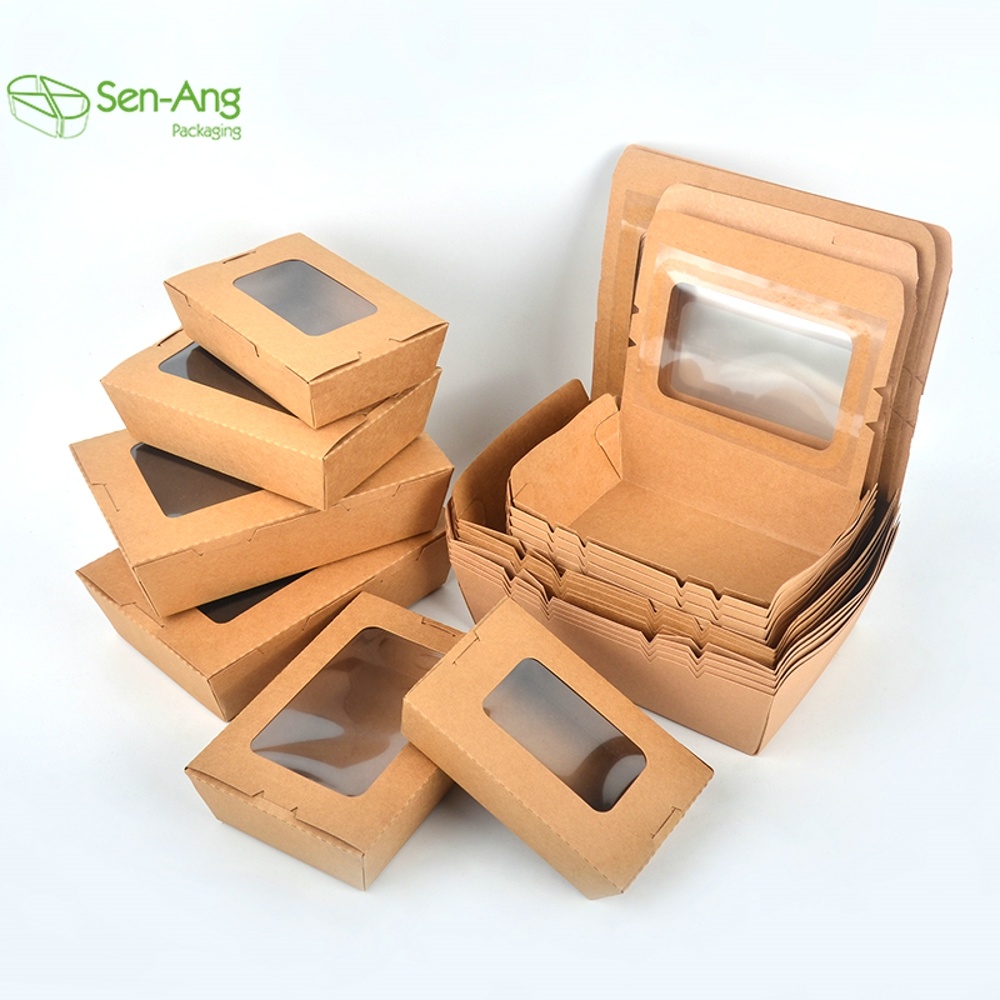 Rectangle Cookie Fried Chicken 700ml Brown Kraft Paper Box with Window