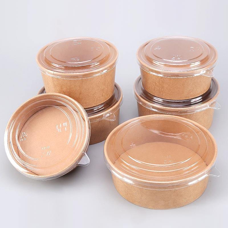 Disposable Printed Kraft Paper Bowl Take Away Bowl with Clear Lid