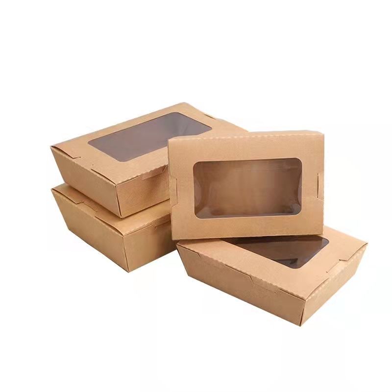 High Quality Disposable Food Packing Kraft Salad Paper Box with Window