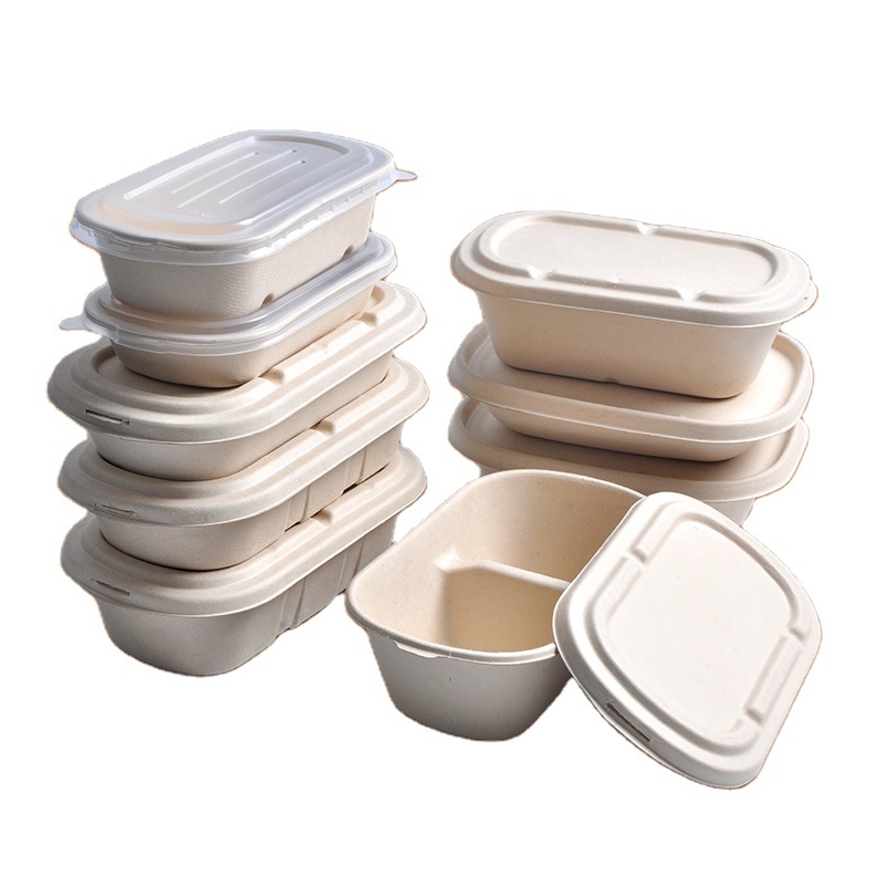 850ml Biodegradable Sugarcane Microwave Safe For Hot Cold Food Box