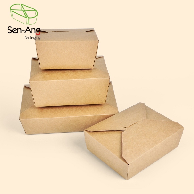 Custom Logo Disposable Food Box Kraft Paper Takeaway Fast Food Lunch Box
