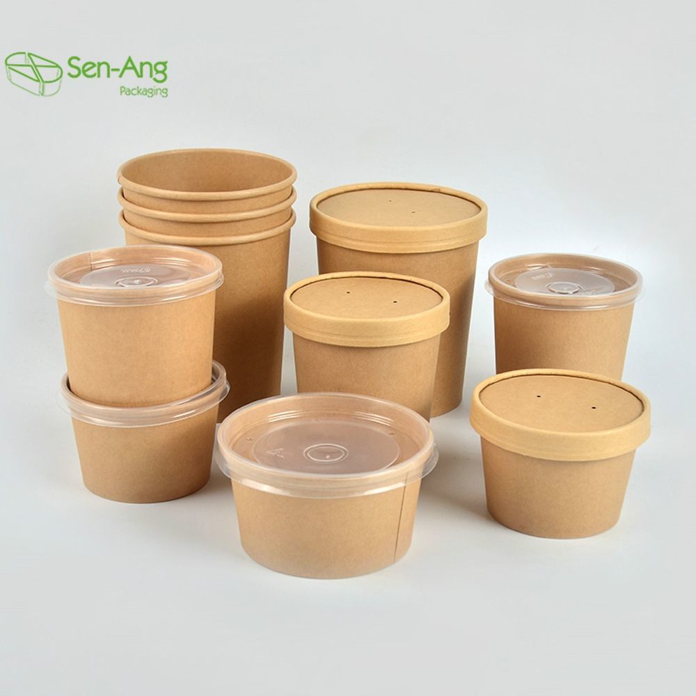 Eco-Friendly Take Away Round Brown Kraft Paper Salad Bowl with Lid