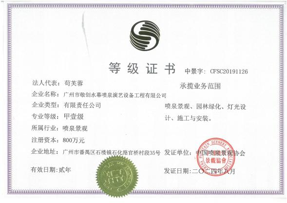等級證書