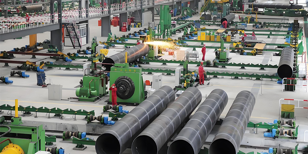 Spiral welded pipe unit