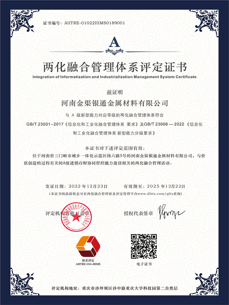 兩化融合體系證書