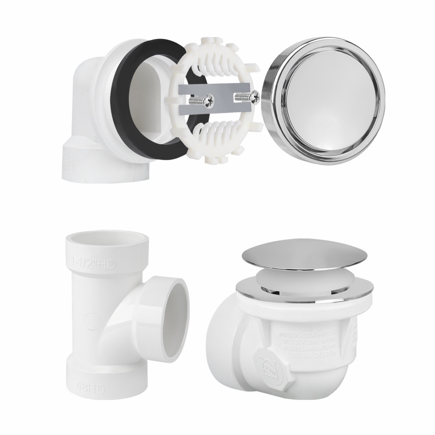 Pilz-Zehenring ohne Loch, Anschlussflansch für T-Stück, 1-1/2" Ellbogen-Überlauf, Klempner-Set
