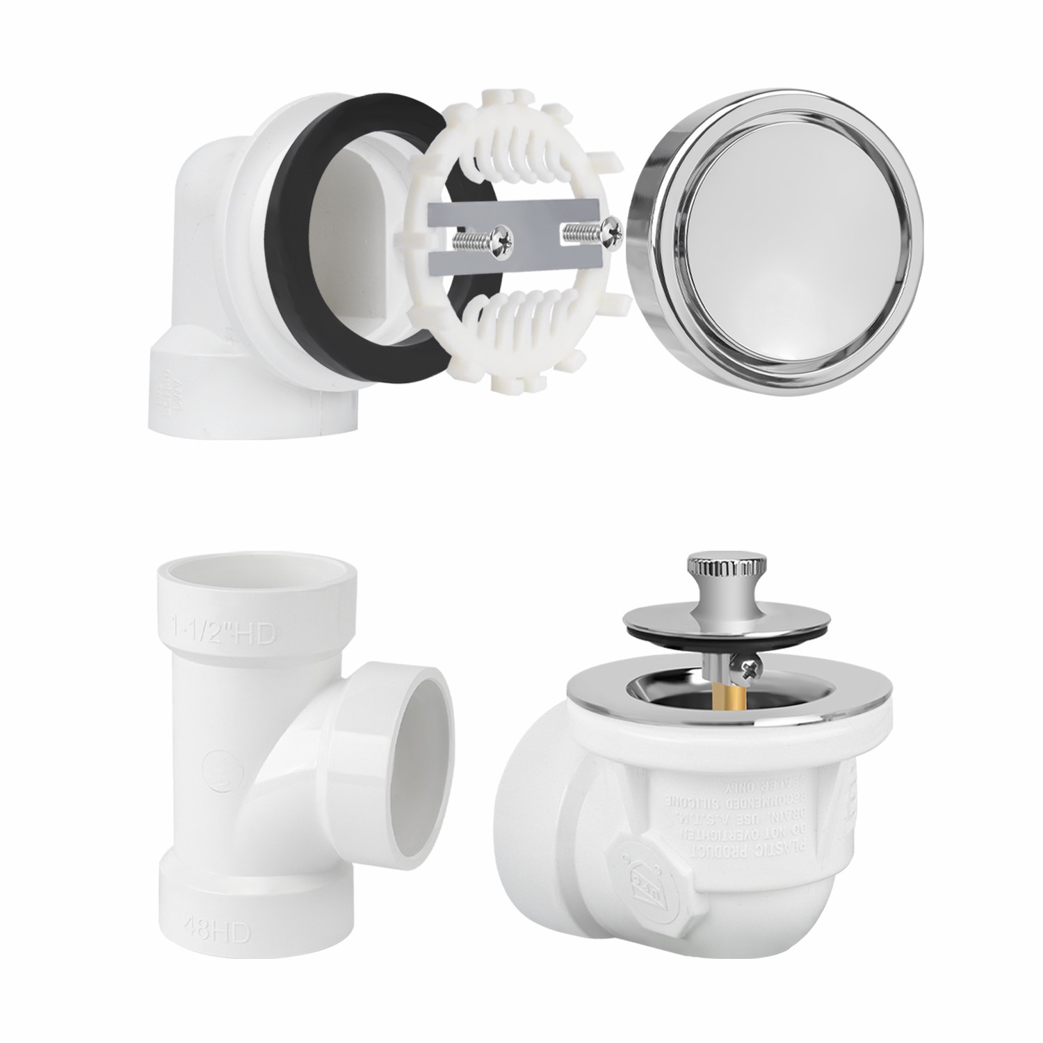 Hebe-&Dreh-Ring, ohne Bohrung, Flanschteil, T-Stück, 1-1/2" Bogen, Überlauf, Klempner-Pack