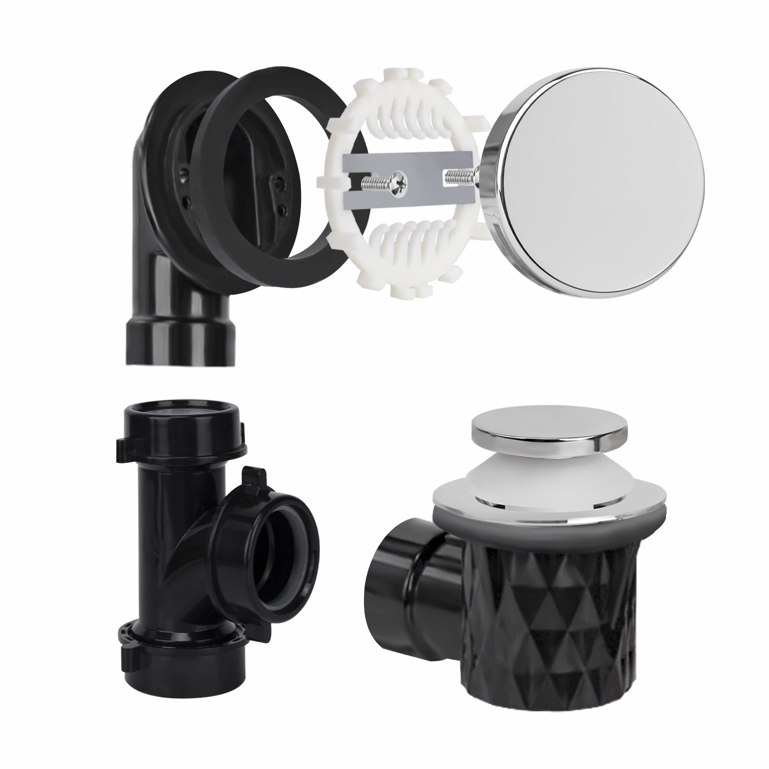 Tip Toe Circular No Hole Faceplate Tee 1-1/4" Elbow Overflow Plumber's Pack