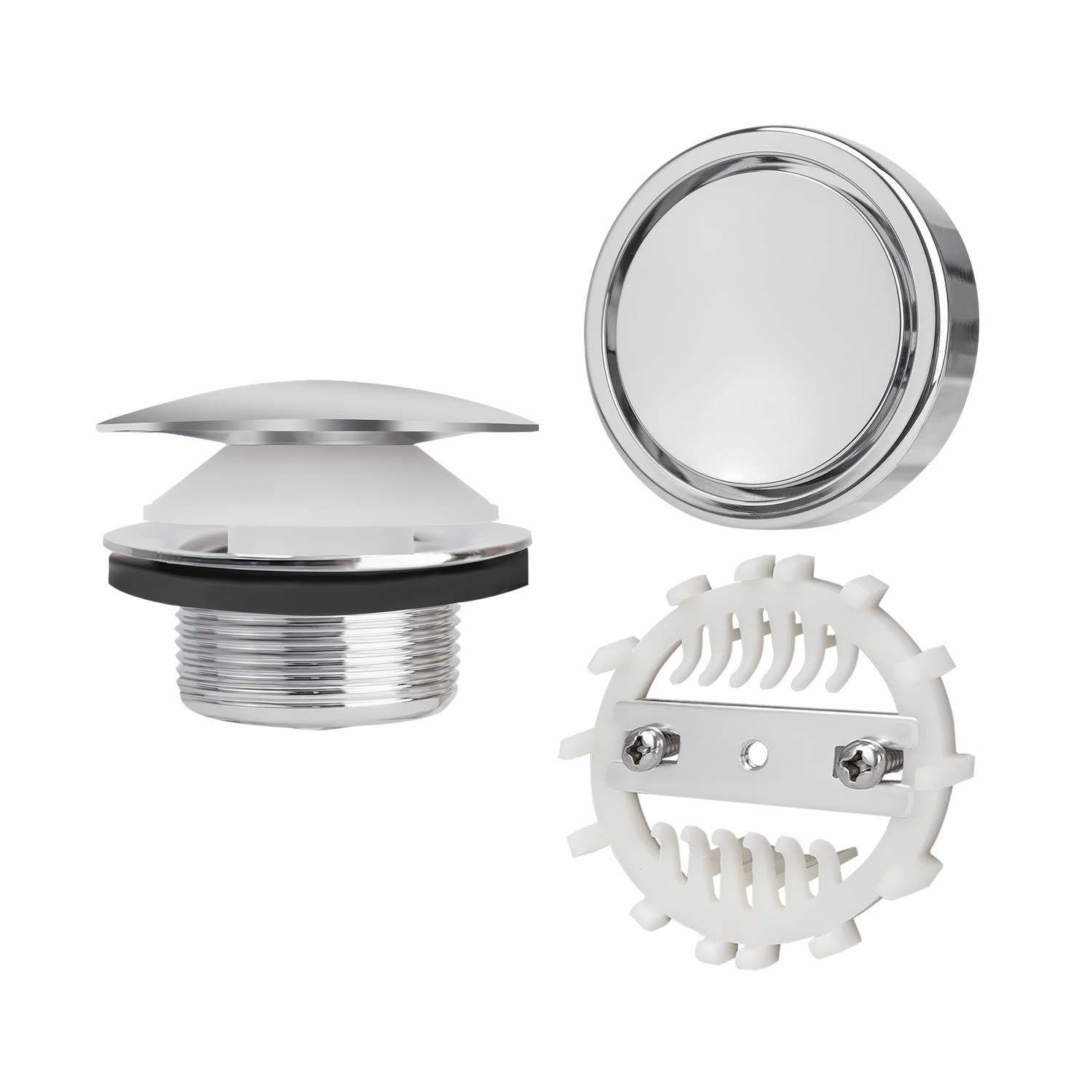Badewanneneinlaufgarnitur 1 1/2" Pilzkopf-Fuß, Ring ohne Überlaufloch, Abdeckung