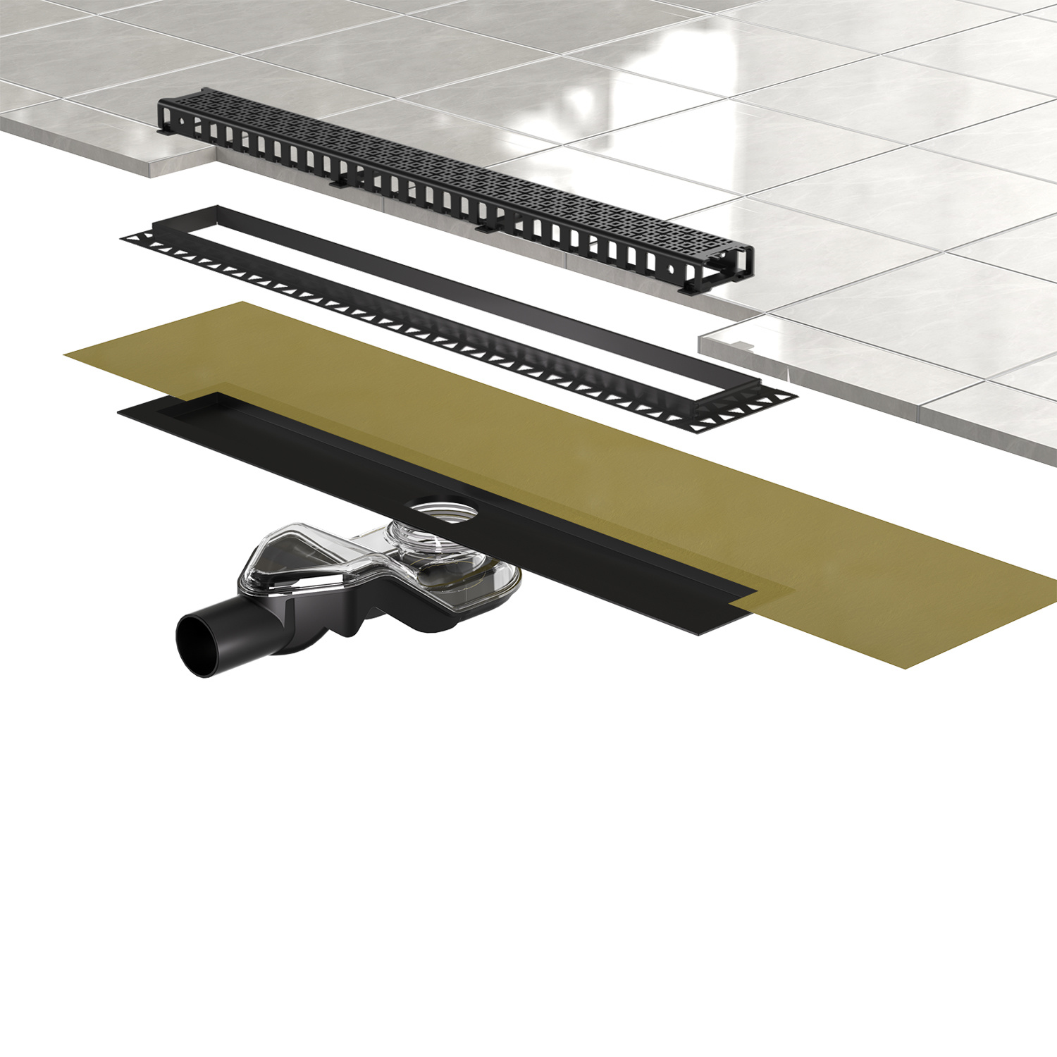 900 mm Linearer Dusch-Bodenablauf aus Kunststoff ABS&PC, komplett mit Haarsieb