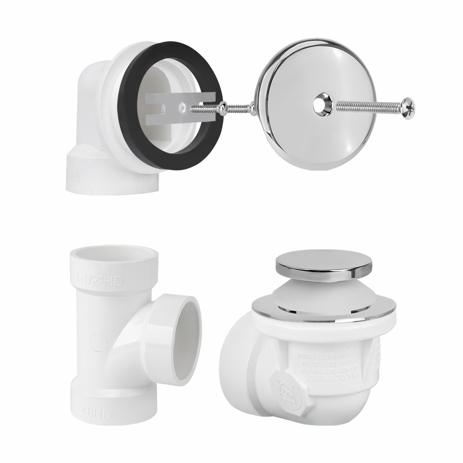 Tip Toe 1-Loch-Deckenplatte-T-Stück 1-1/2" Ellbogen-Überlauf Klempner-Pack