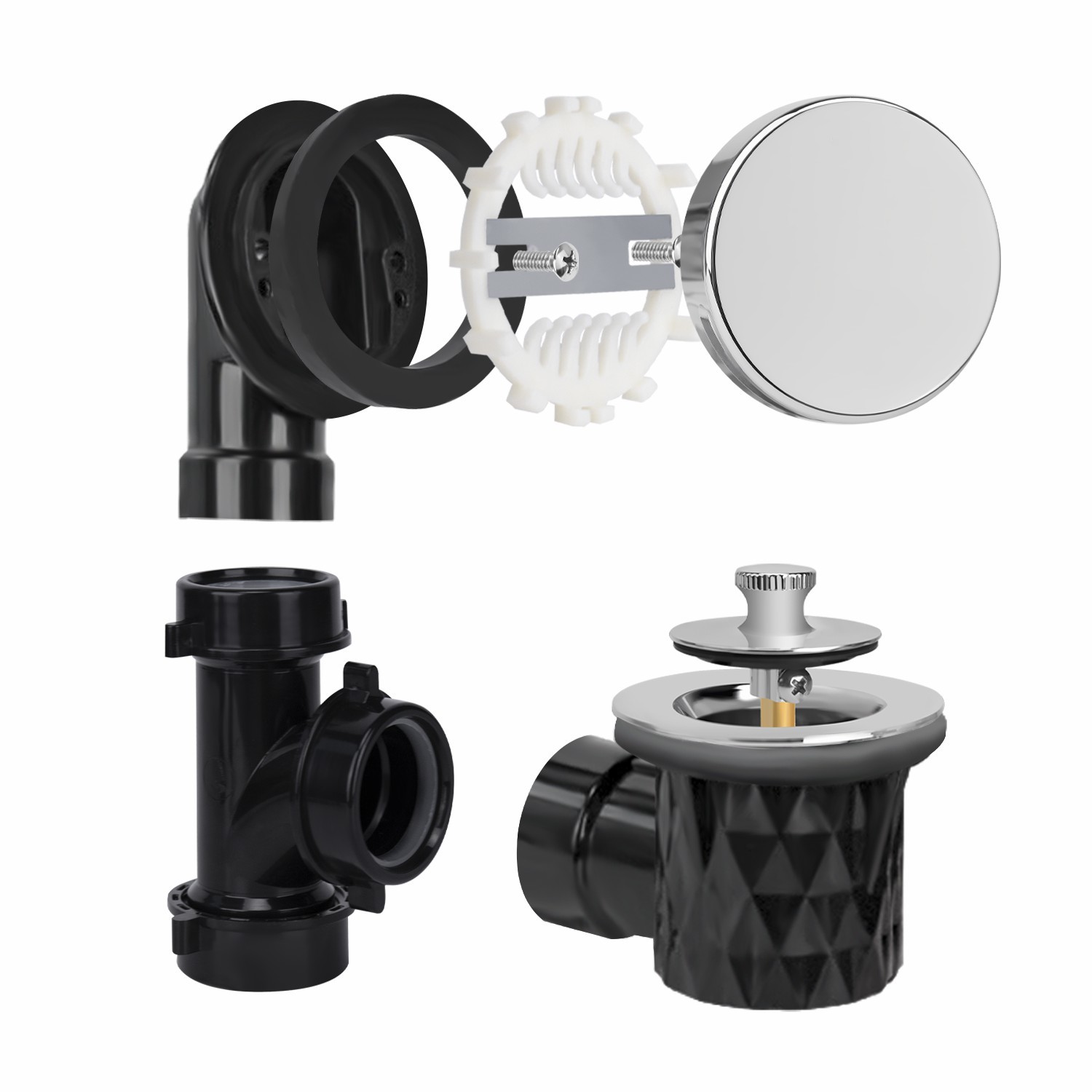 Lift&Turn Kreis ohne Loch Frontplatte T-Stück 1-1/4" Ellbogen Überlauf Klempner Pack