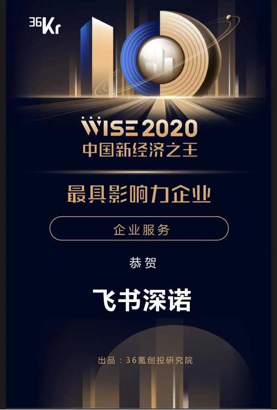 36氪「2020年中国新经济之王最具影响力企业」