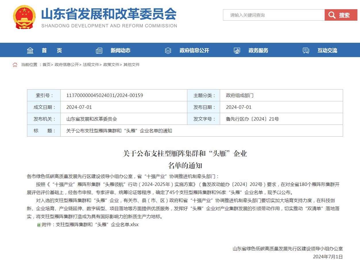 威達(dá)重工入選山東省支柱型雁陣集群名單