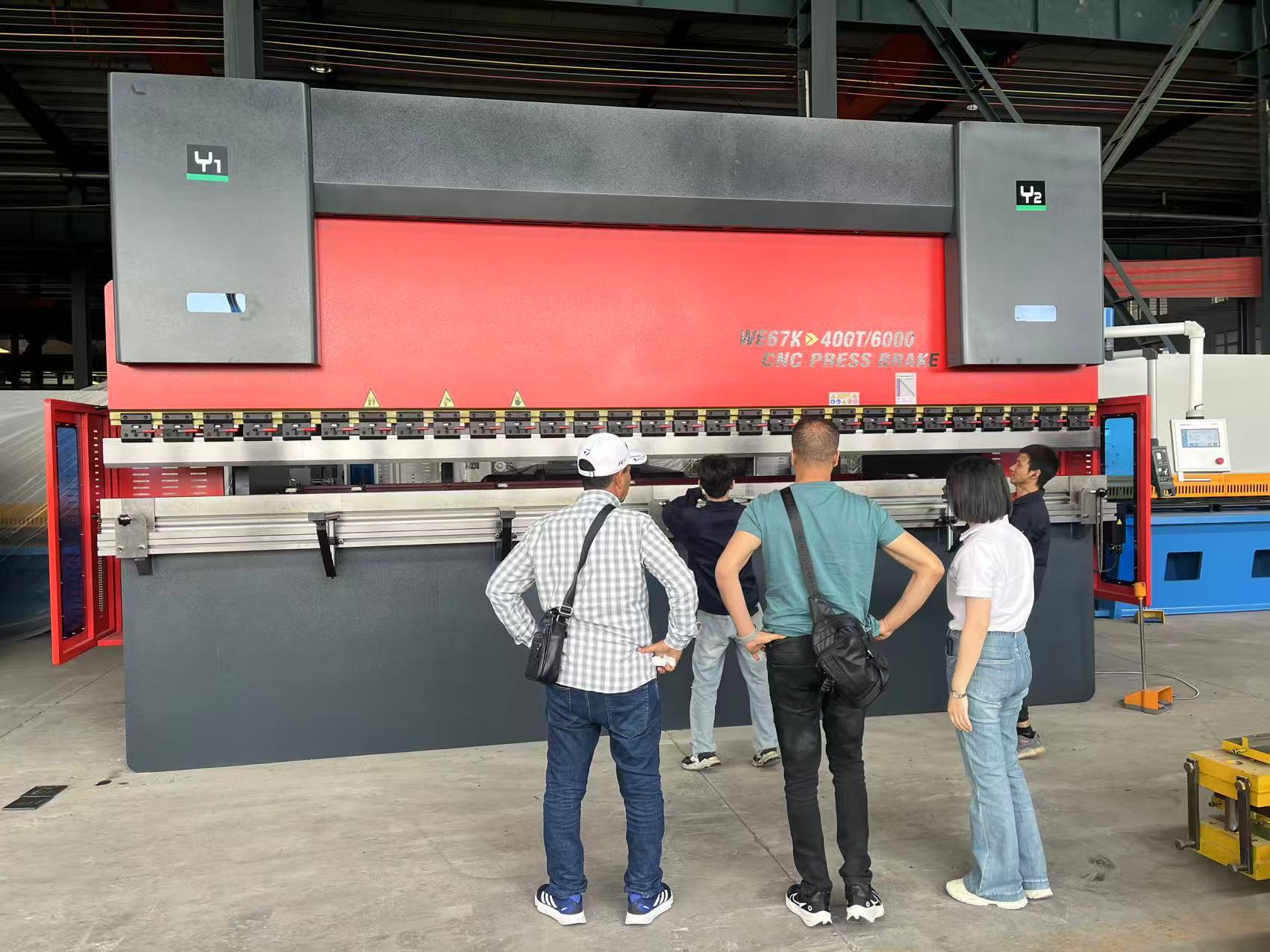 Welcome Morocco customers to visit Rbqlty factory to see the shearing machine, bending machine, laser cutting machine