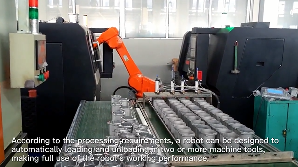 Application of 6 axis palletzing robot loading and unloading on CNC Machine line