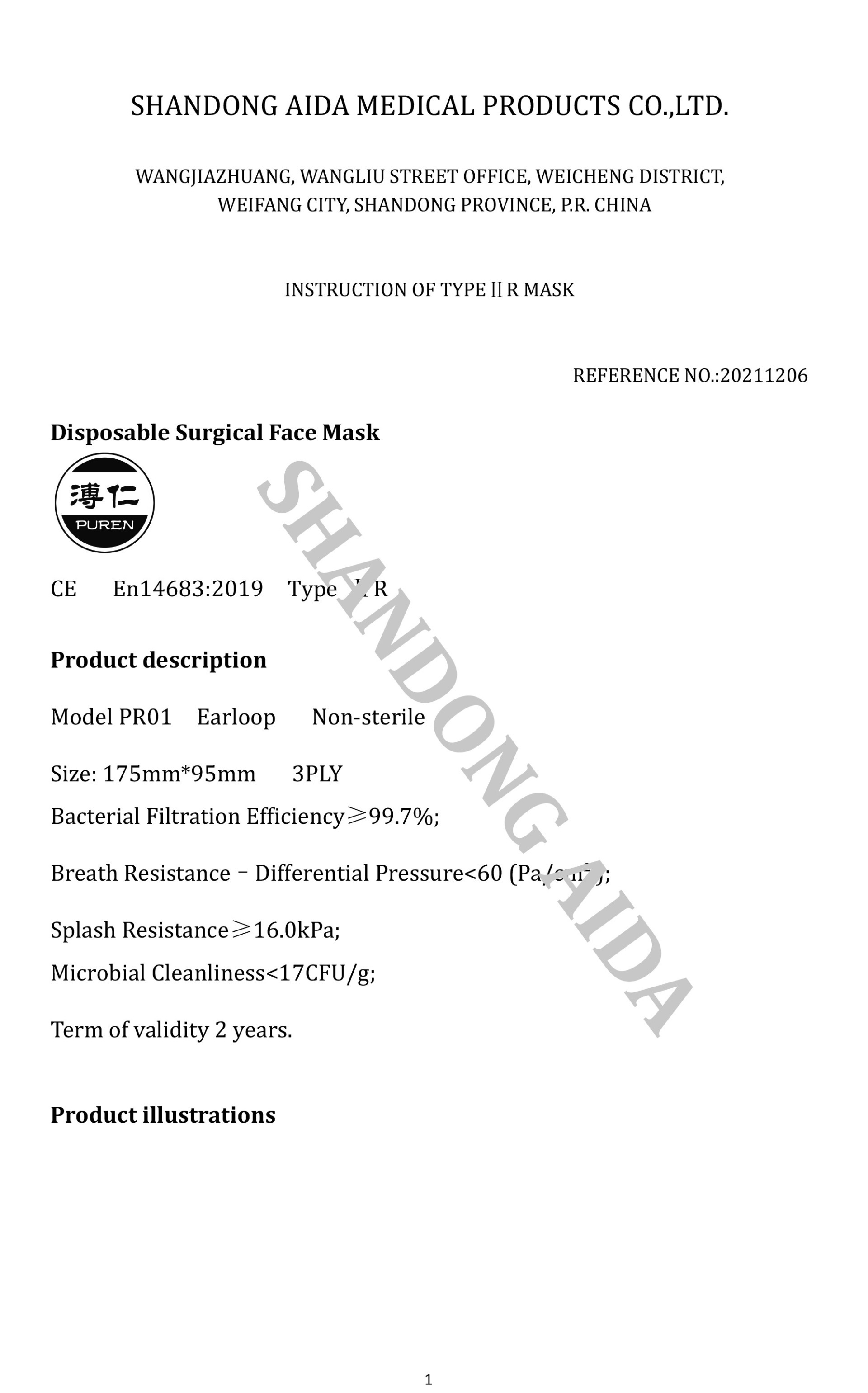 Technical Data For Type ⅡR Mask