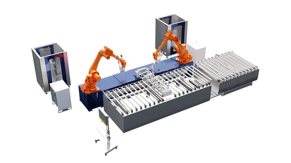 Double robot glue injection line