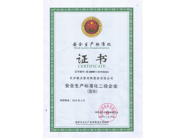 Certificate of work safety standardization-Level 2 enterprise