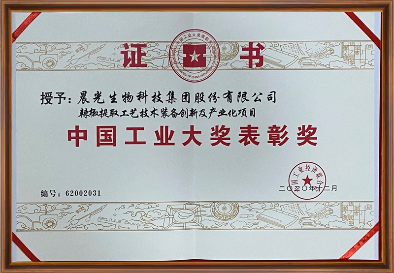 Commendation award of China Industrial Awards