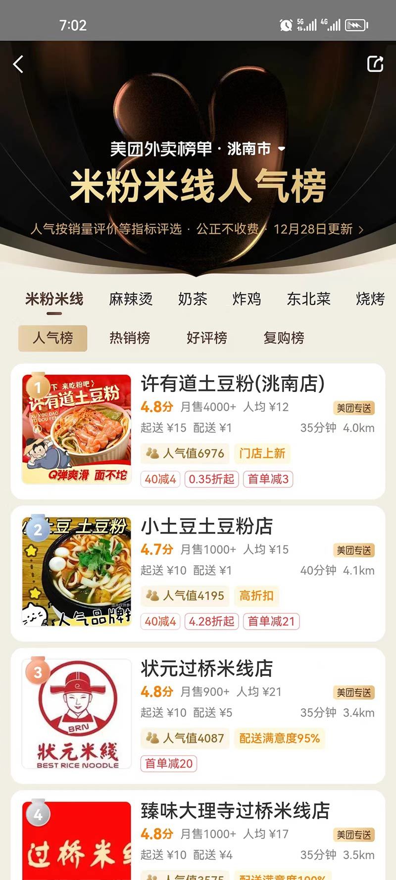 美團(tuán)外賣(mài)米粉米線(xiàn)人氣榜 美團(tuán)外賣(mài)米粉米線(xiàn)人氣榜