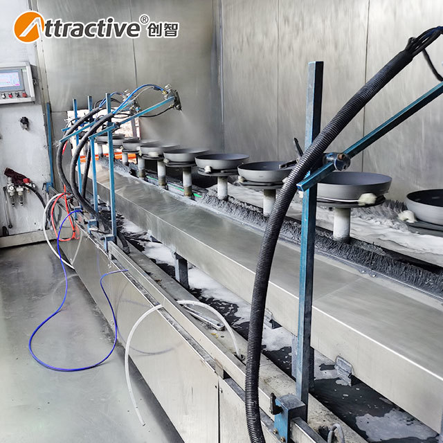 Attractivechina Automatic Non-Stick Spray Paint Line Aluminium Cookware Pot Pan Ptfe Coating Line
