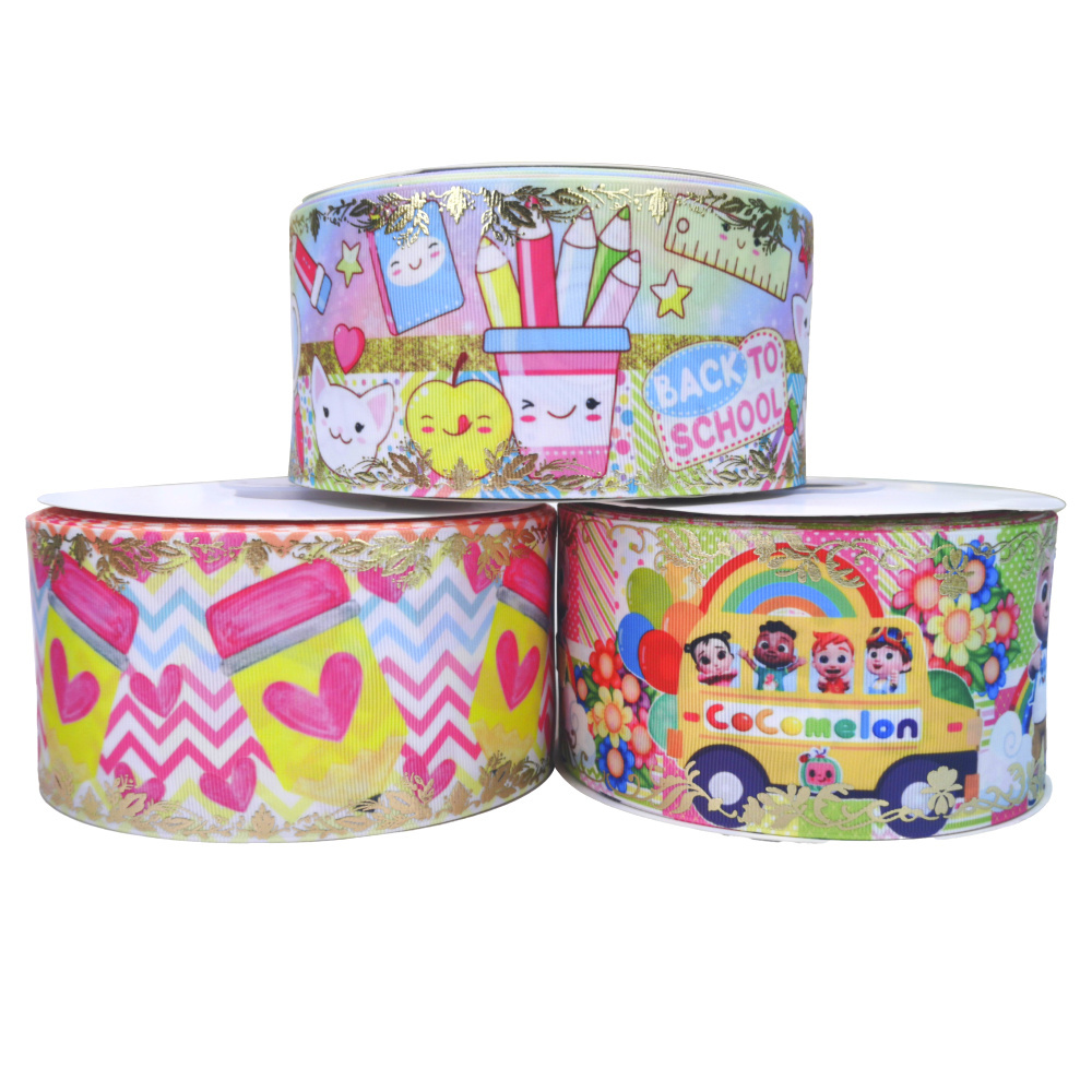 summer designs 3 inch 75mm heat transfer printing sunflower grosgrain ribbon
