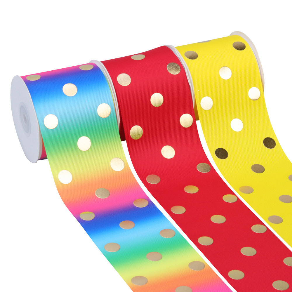 75mm brillo puntos holograma grosgrain cinta 50 yardas por rollo