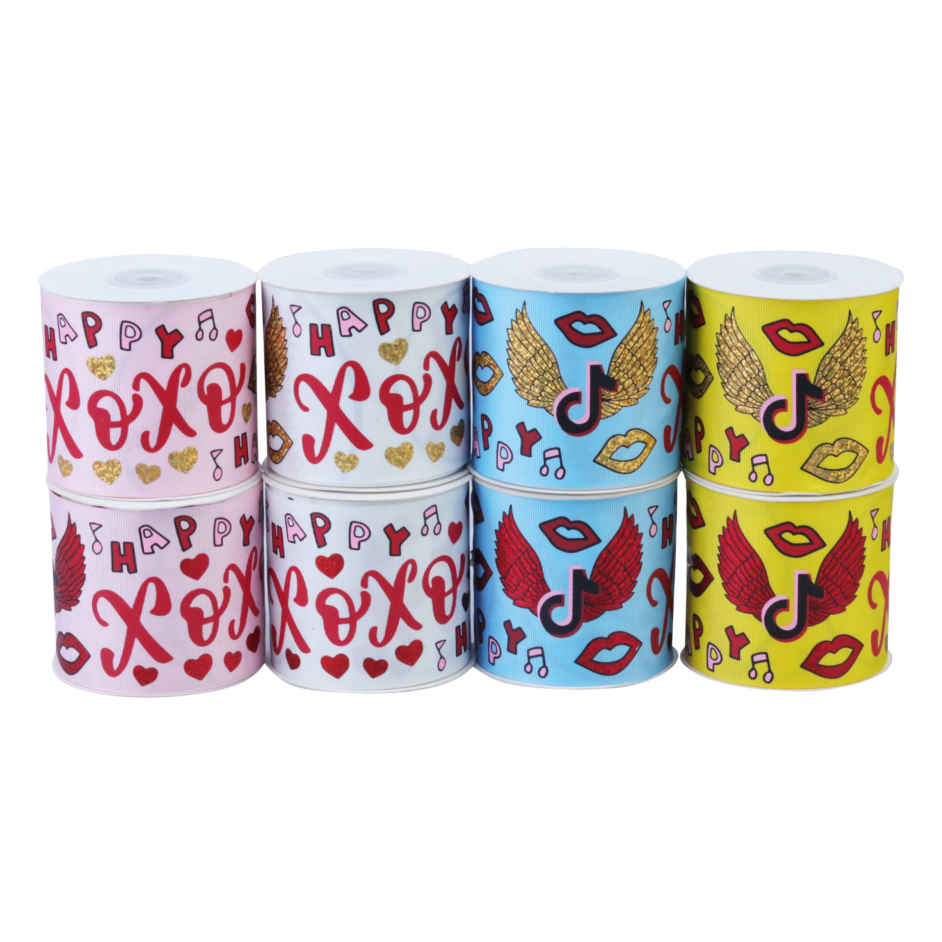75MM hotsale hologram Valentine lips pattern series ribbon 50 Yards per roll