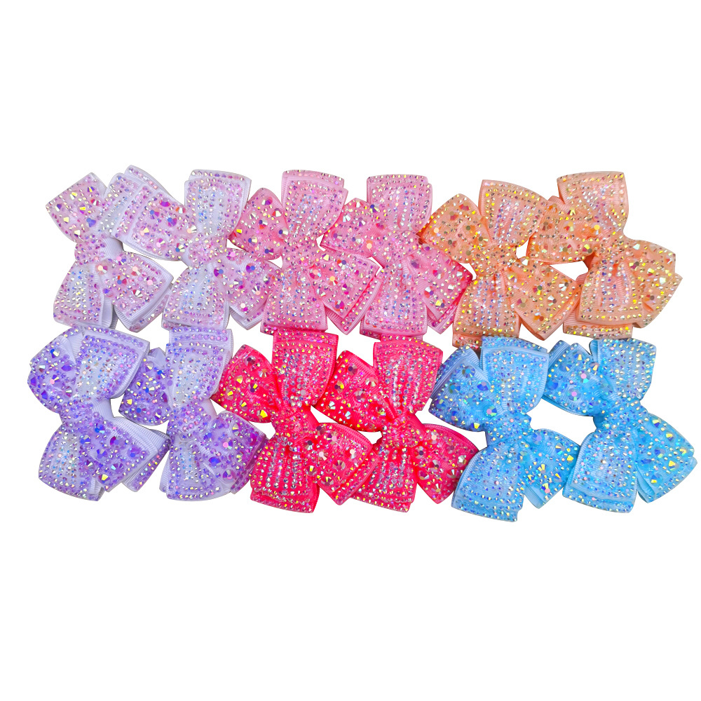 100PCS Princess Glitter Bows with Rhinestone Headband Hair Rope Design for Girl Hair Accessories