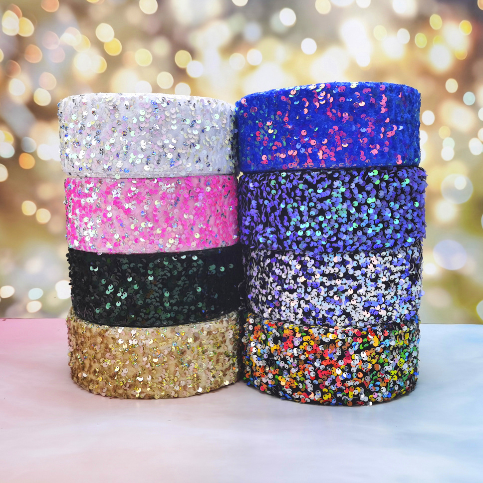 3inch 75mm New Arrival Decoration colorful series velvet sequin ribbon 