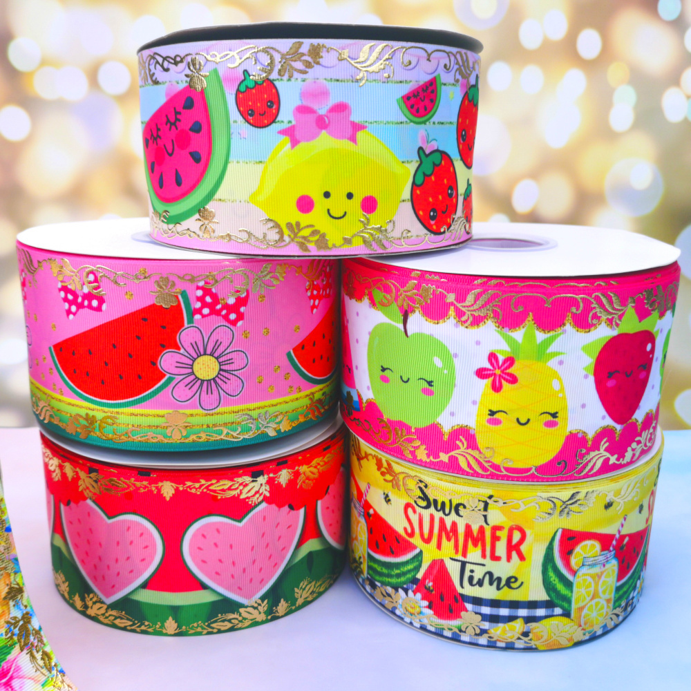 75mm sola cinta de grosgrain impresión Apple sandía piña verano cinta para envolver regalos y decoración