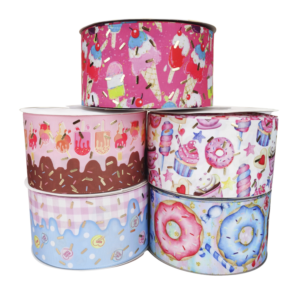 3inch 75MM dots foil gold printed with solid grosgrain ribbon for hand bows
