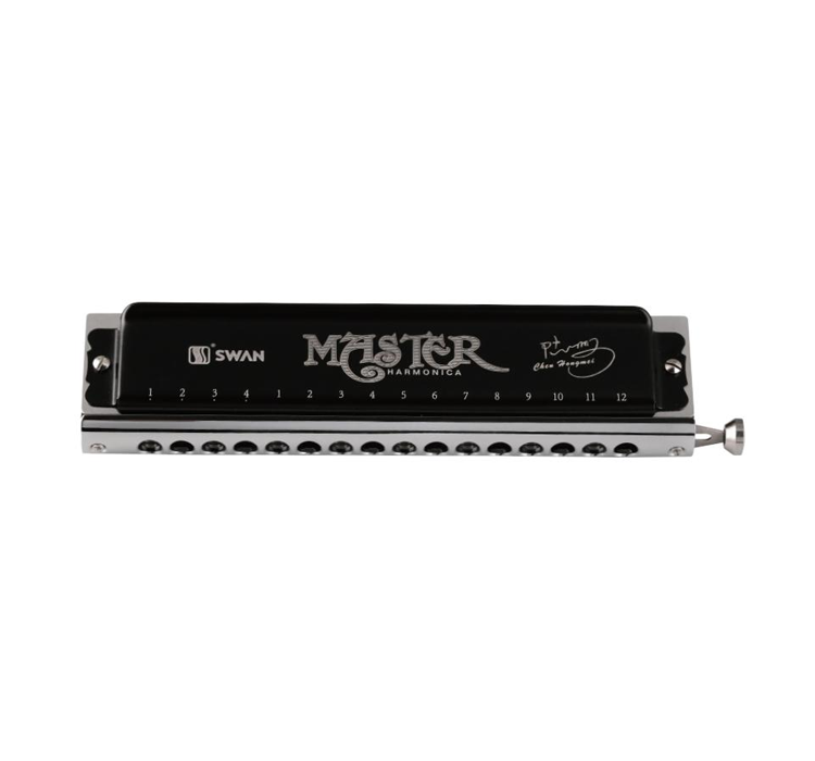 SW1664H-BK 16 hole 64 tone black swan  circular mouthpiece chromatic harmonica(plastic box)