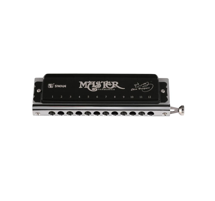 SW1248H-BK 12 hole 48 tone senior black swan circular mouthpiece harmonica （plastic box)
