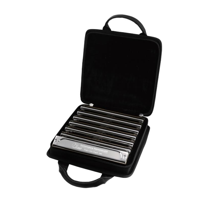 SW24-STBK-7T-JS 24 hole black swan single tone 7-tune set-packing harmonica(gift bag)/metal comb