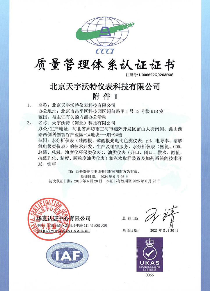 質量管理體系認證附件