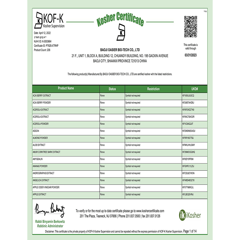 Kosher certificate Kosher certificate