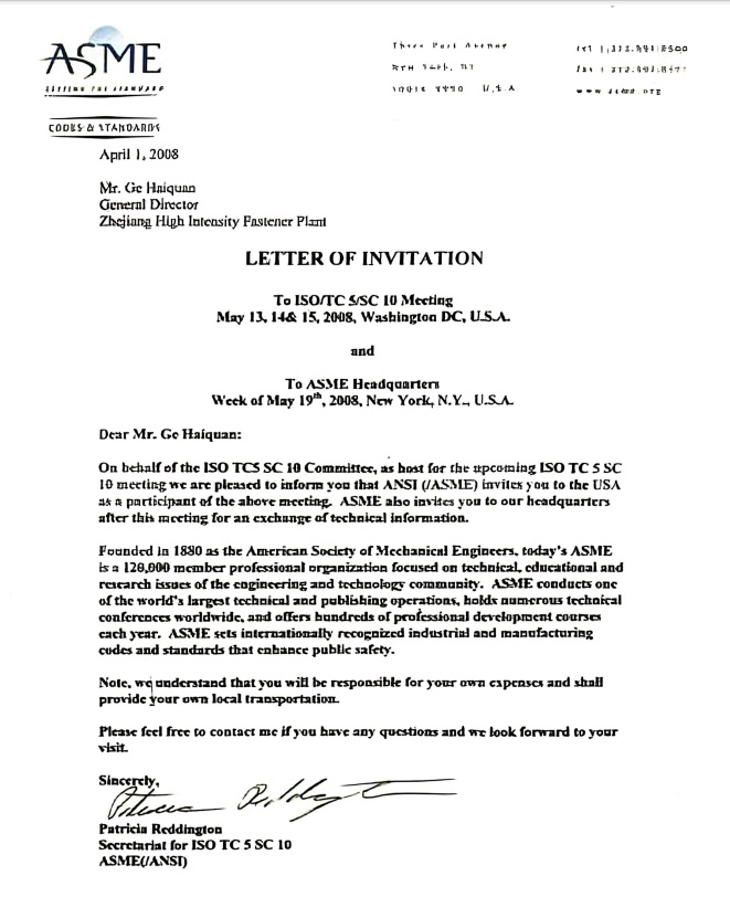 Invitation Letter for lSO Intemational Standard Development